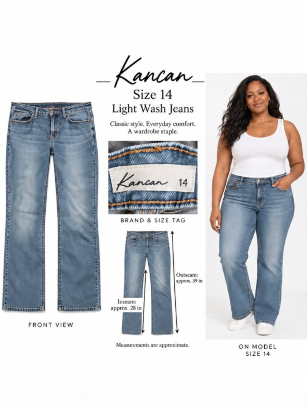 Kancan Light Wash Straight Leg Jeans Womens Size 14 Mid Rise Denim